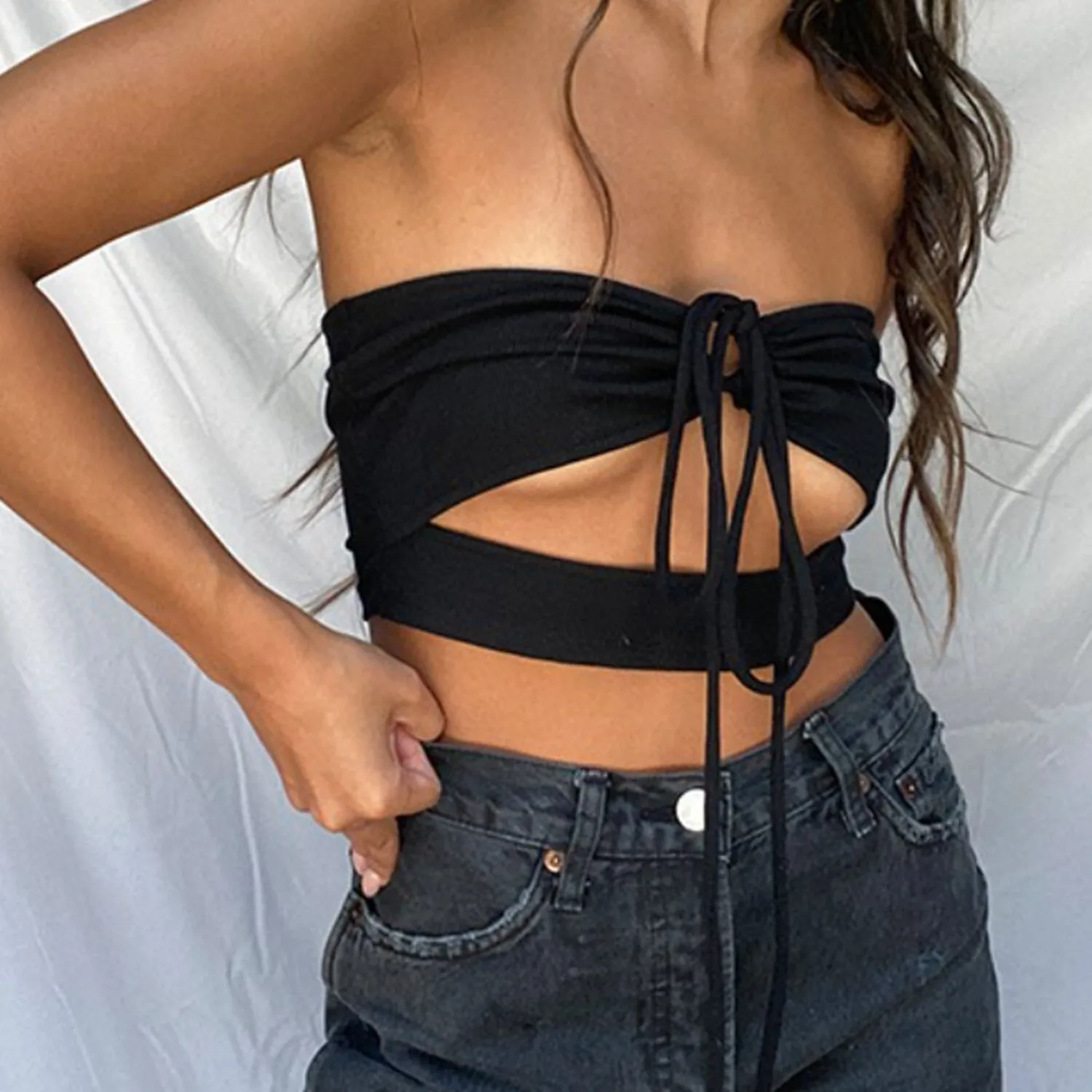 Erin Black Ribbed Cut Out Top