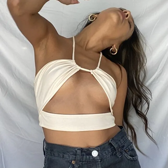 Erin Cream Ribbed Cut Out Top