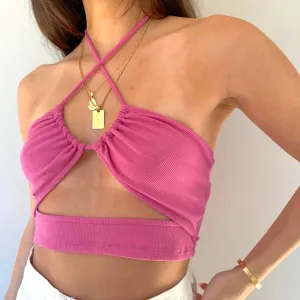 Erin Pink Ribbed Cut Out Top