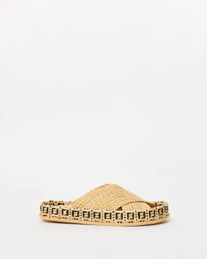 Fendi Beige Raffia Reflection Crisscross Slide Sandals - 35.5