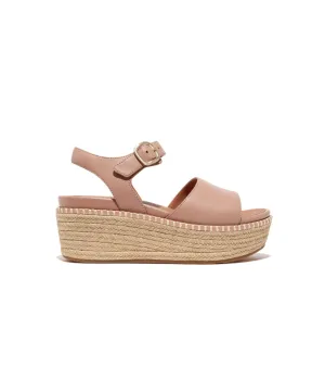 Fitflop Eloise Espadrille Leather Back Strap Wedge Sandals Beige Buff