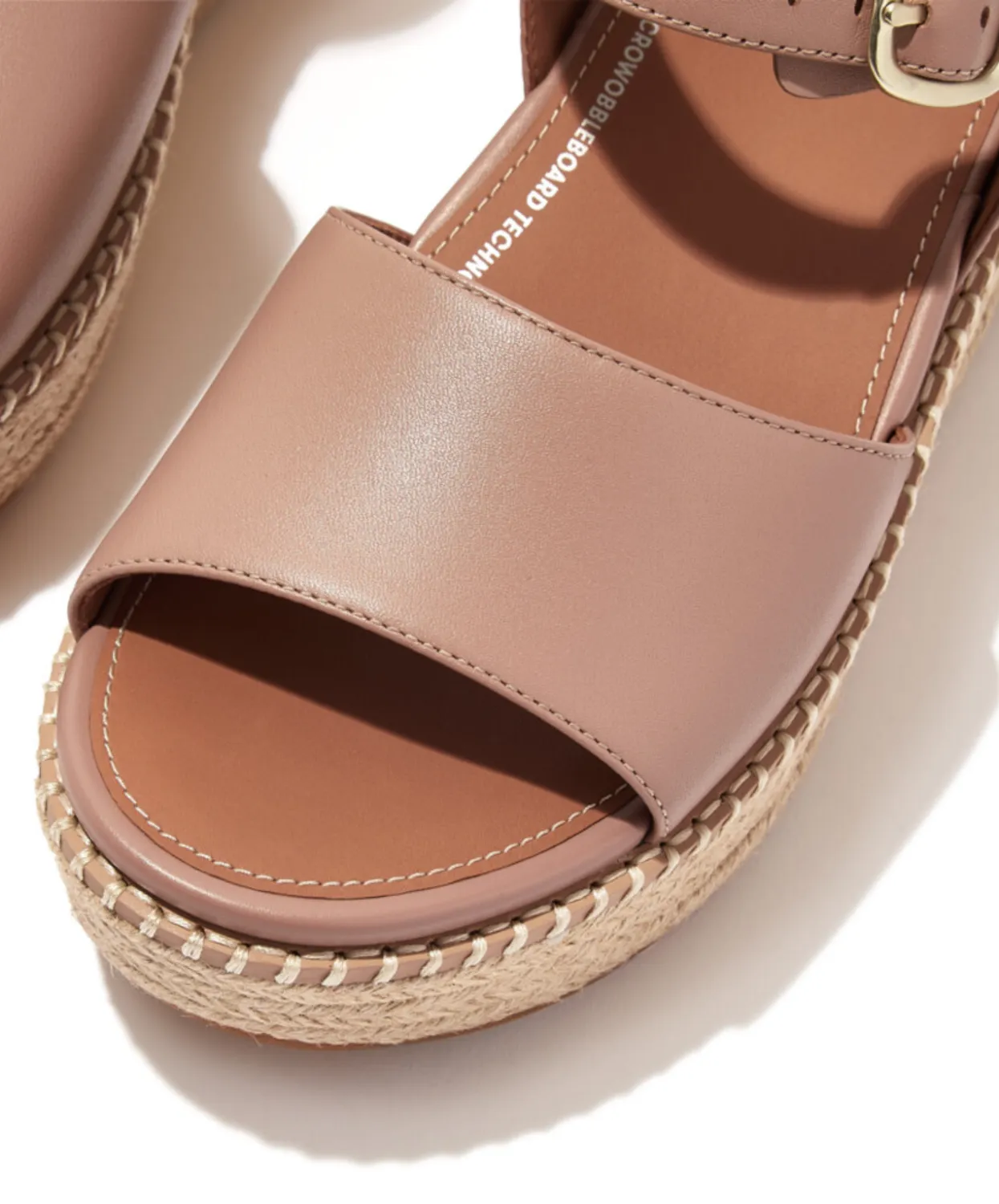 Fitflop Eloise Espadrille Leather Back Strap Wedge Sandals Beige Buff