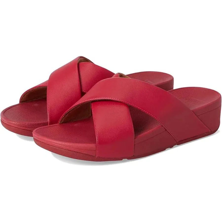 FitFlop Lulu Leather Cross Slide Sandals - Redberry