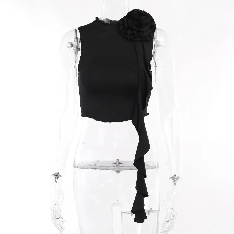 Flower Tops Wrap Hip Short Skirt Two Piece Sets