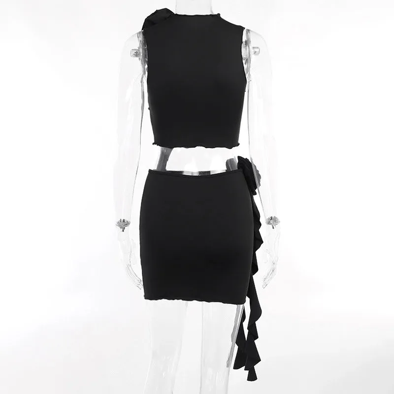 Flower Tops Wrap Hip Short Skirt Two Piece Sets