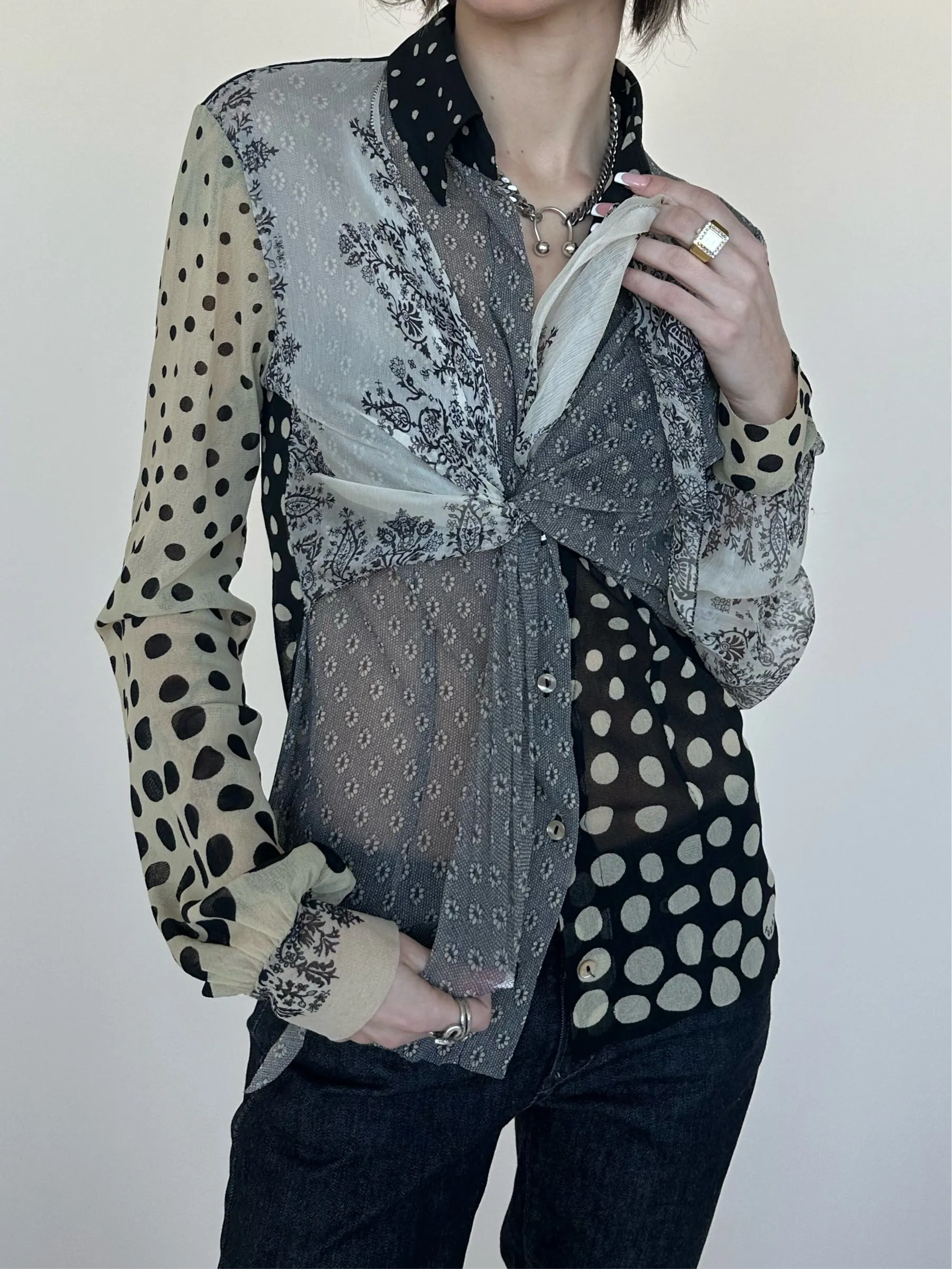 Fuzzi Sheer Wrap Blouse