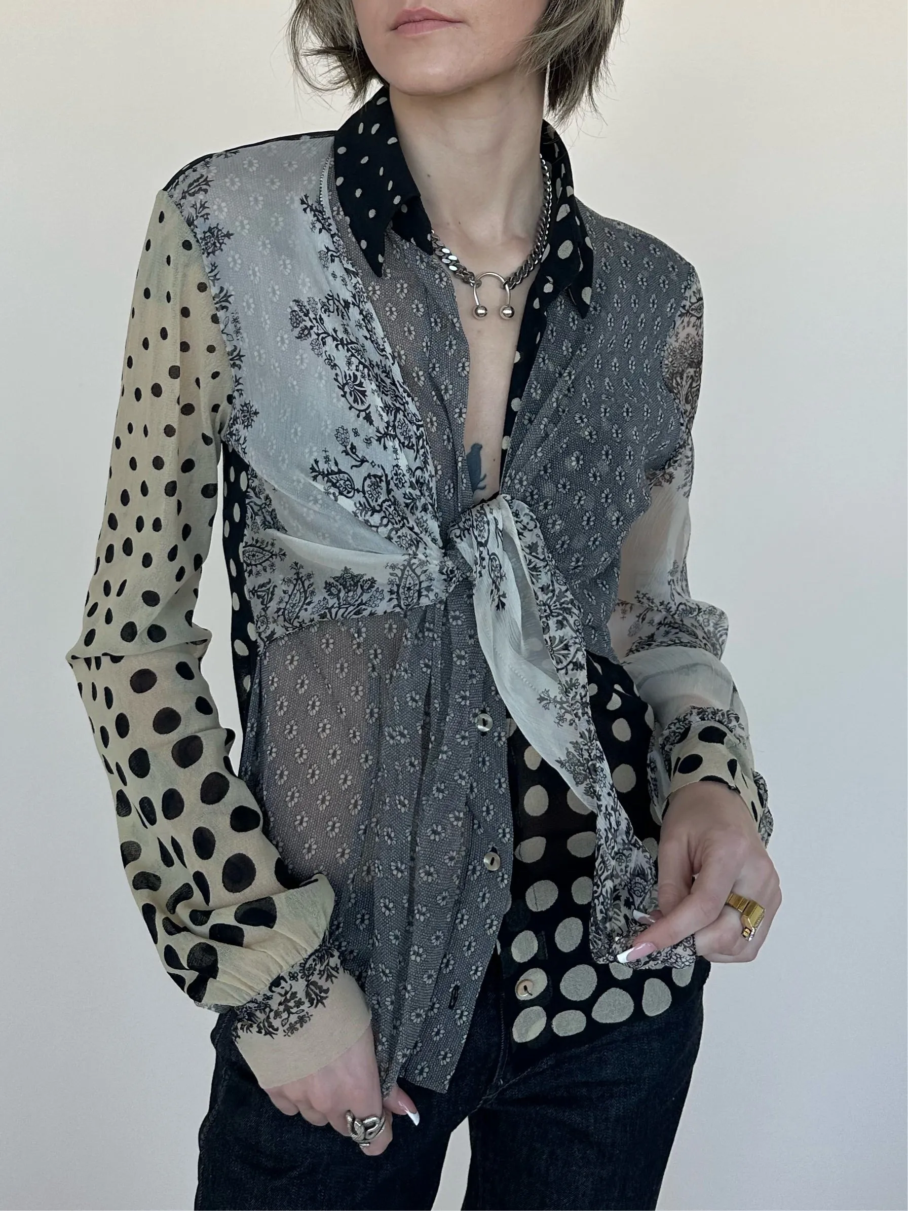 Fuzzi Sheer Wrap Blouse
