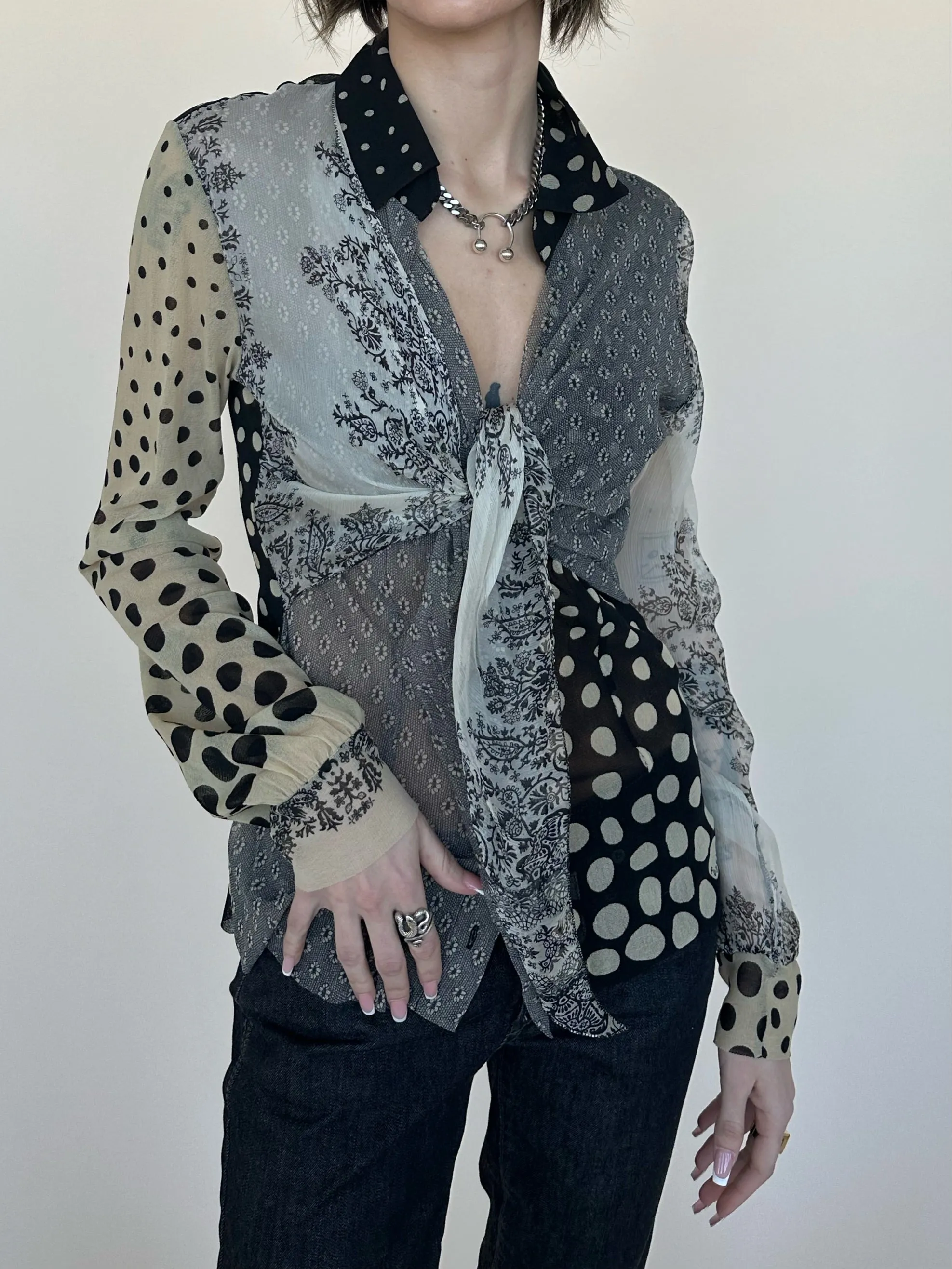 Fuzzi Sheer Wrap Blouse