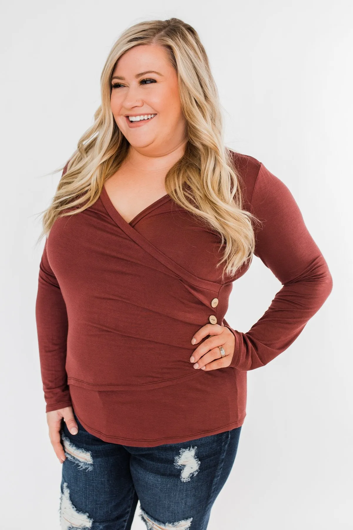 Gathering My Thoughts Wrap Top- Clay Brown