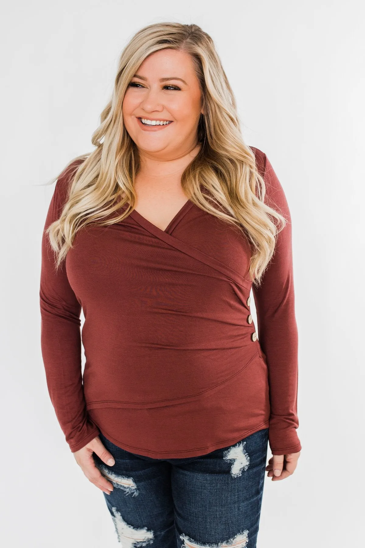 Gathering My Thoughts Wrap Top- Clay Brown
