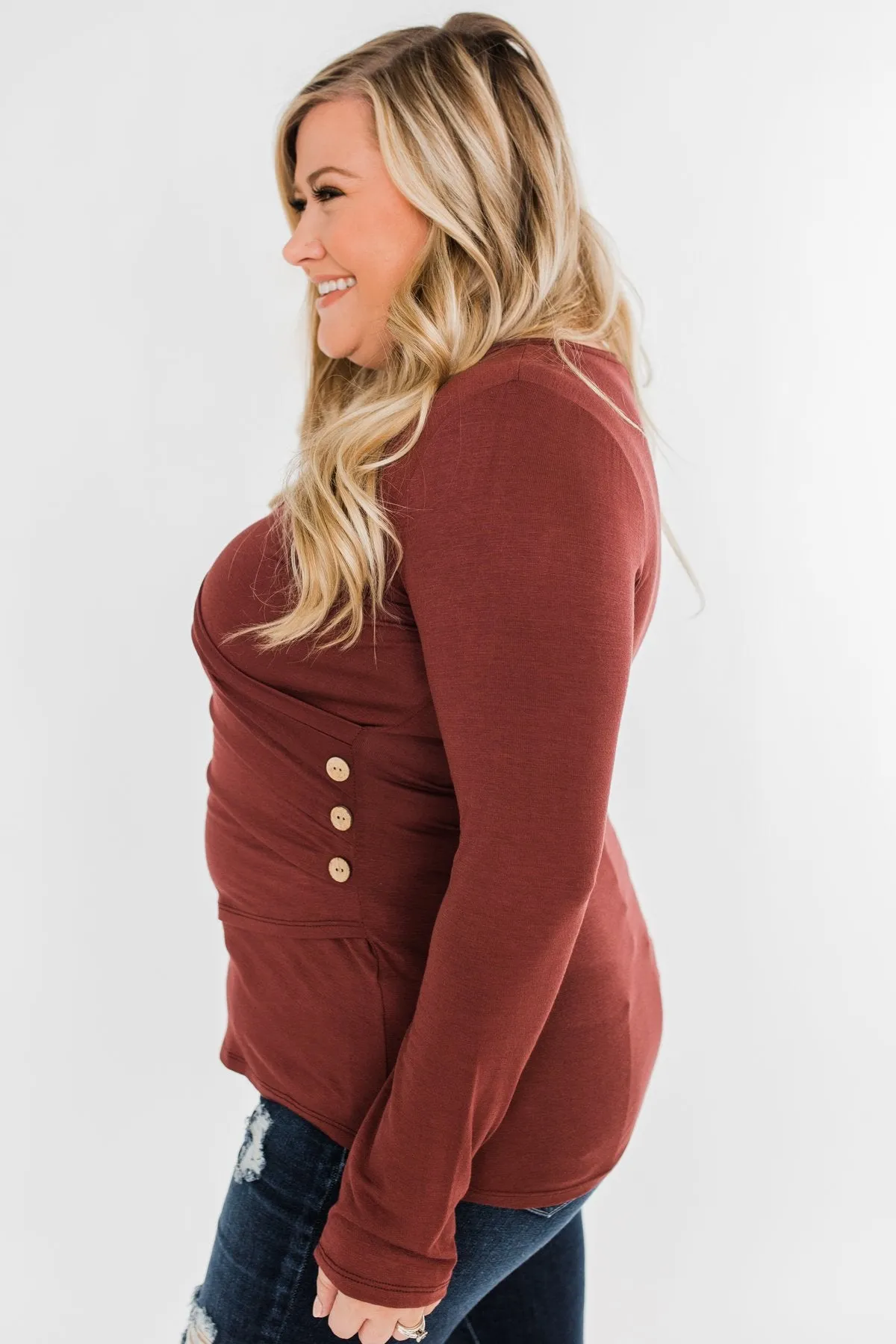Gathering My Thoughts Wrap Top- Clay Brown