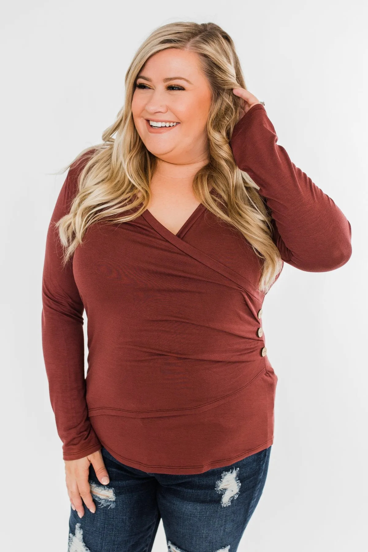 Gathering My Thoughts Wrap Top- Clay Brown