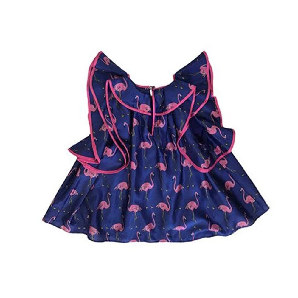 Girls Flamingo Ruffle Top