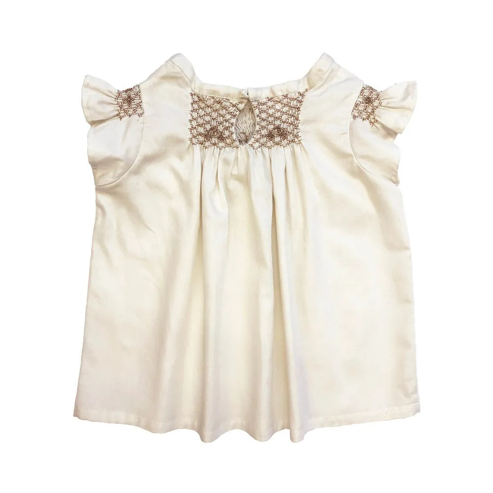 Girls Hana Smocked Top - Egret