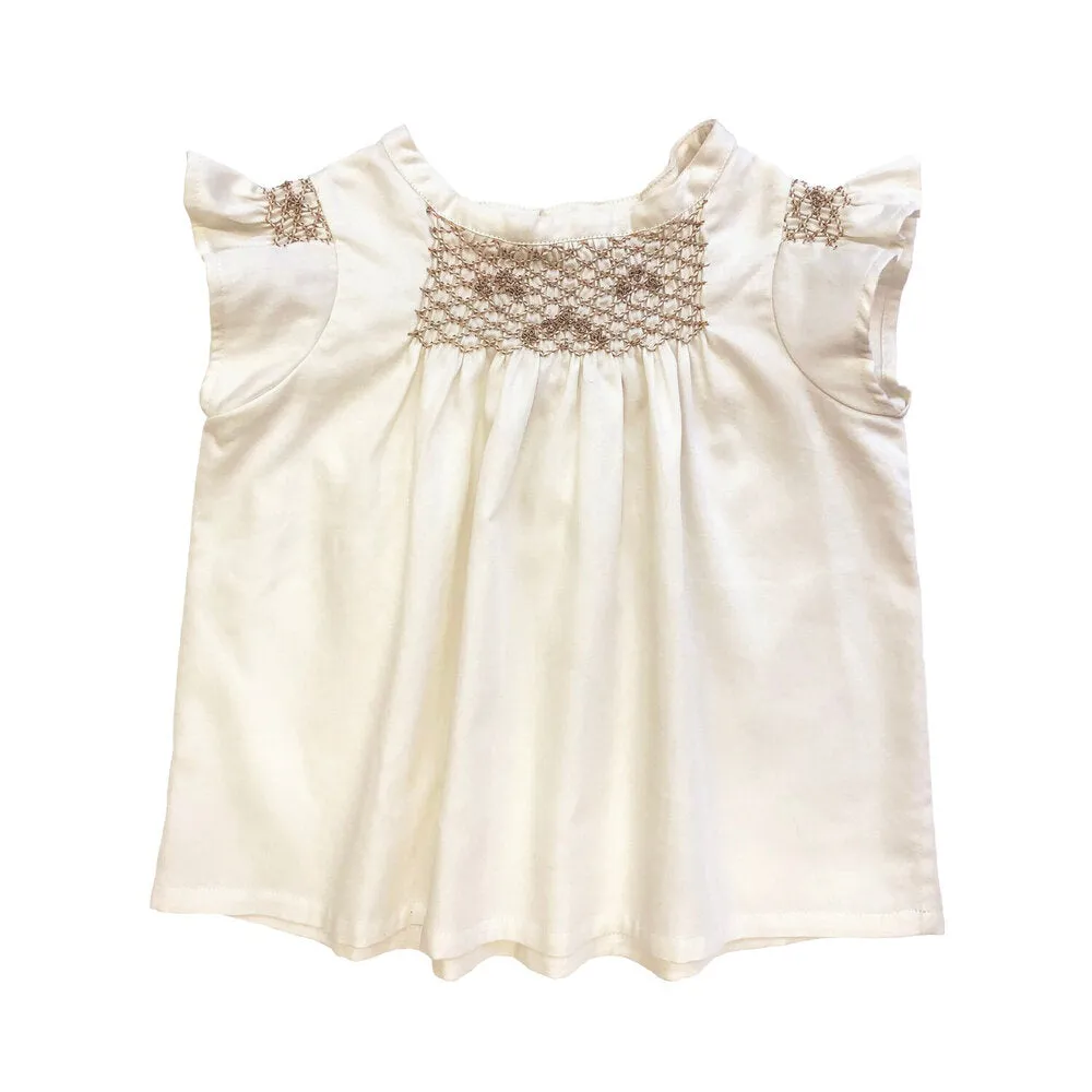 Girls Hana Smocked Top - Egret