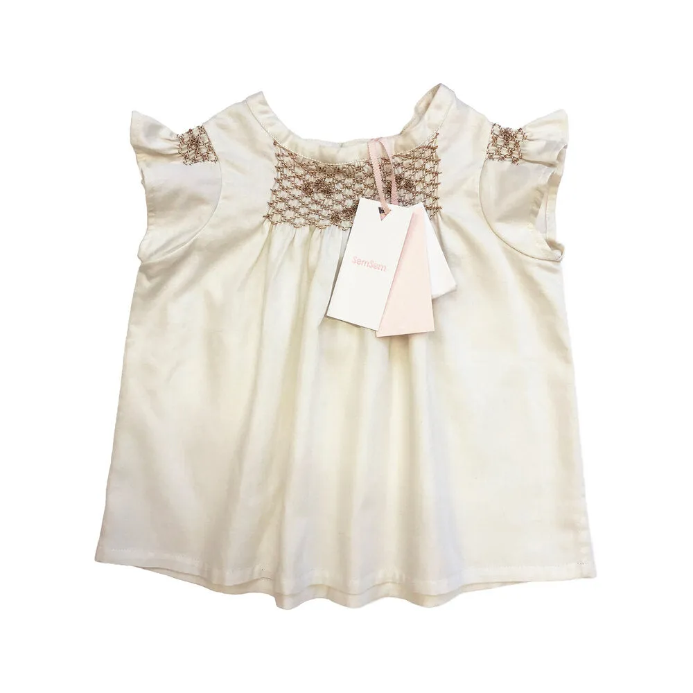 Girls Hana Smocked Top - Egret