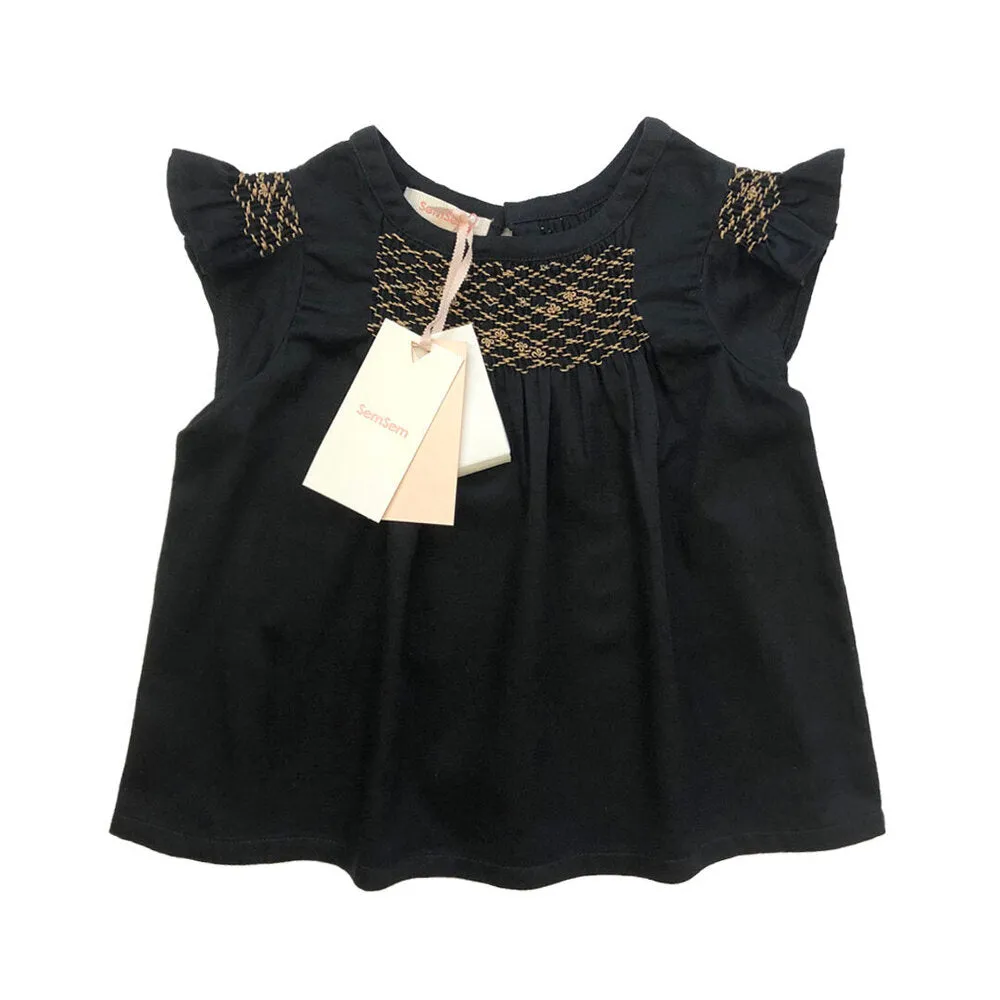 Girls Hana Smocked Top - Meteorite