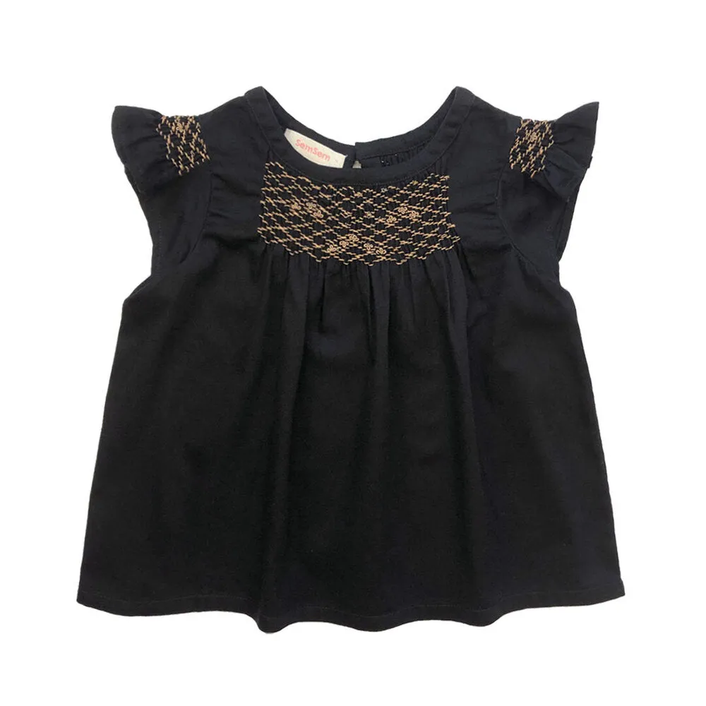 Girls Hana Smocked Top - Meteorite