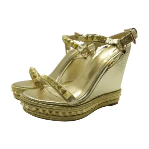Gold Foil Leather Studded Pyradiams Wedge Sandals