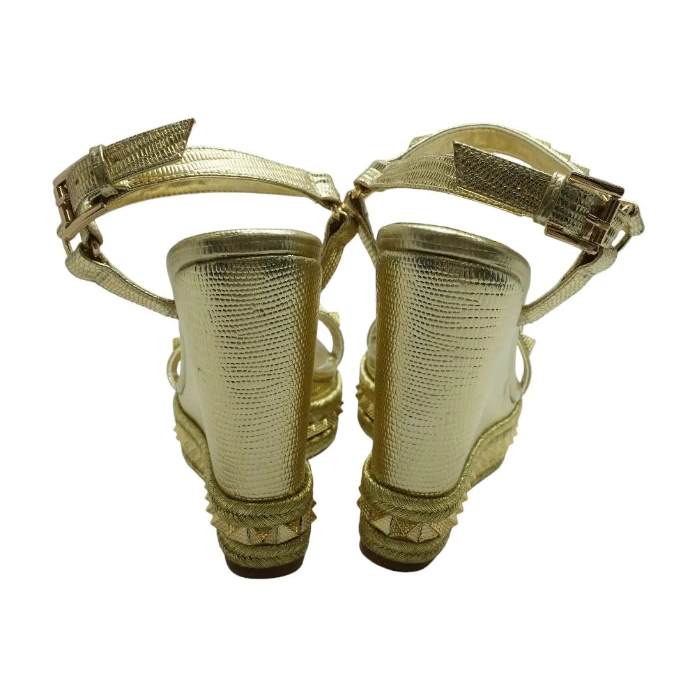 Gold Foil Leather Studded Pyradiams Wedge Sandals