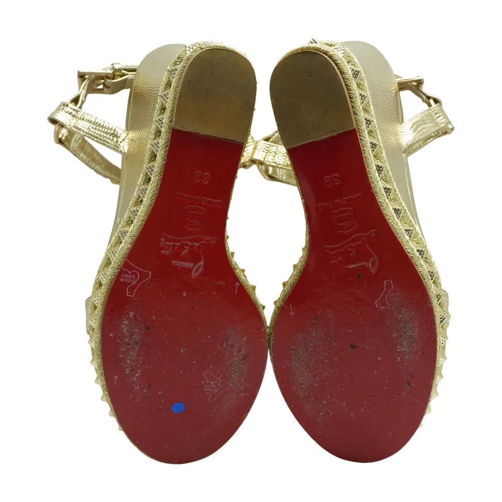 Gold Foil Leather Studded Pyradiams Wedge Sandals