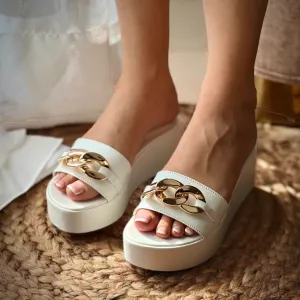Golden Chain Wedge Shoes