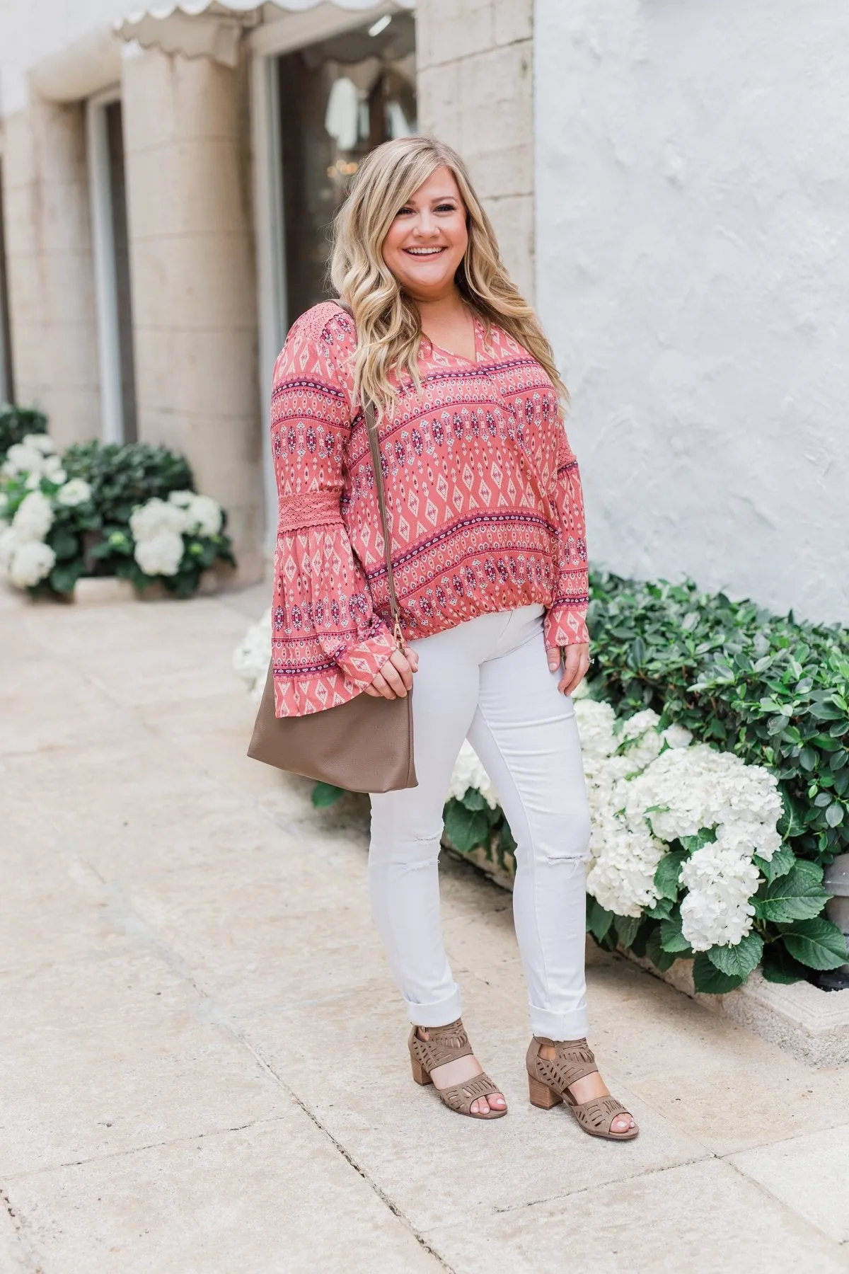 Good Vibes Only Wrap Detail V-Neck Top- Light Rust