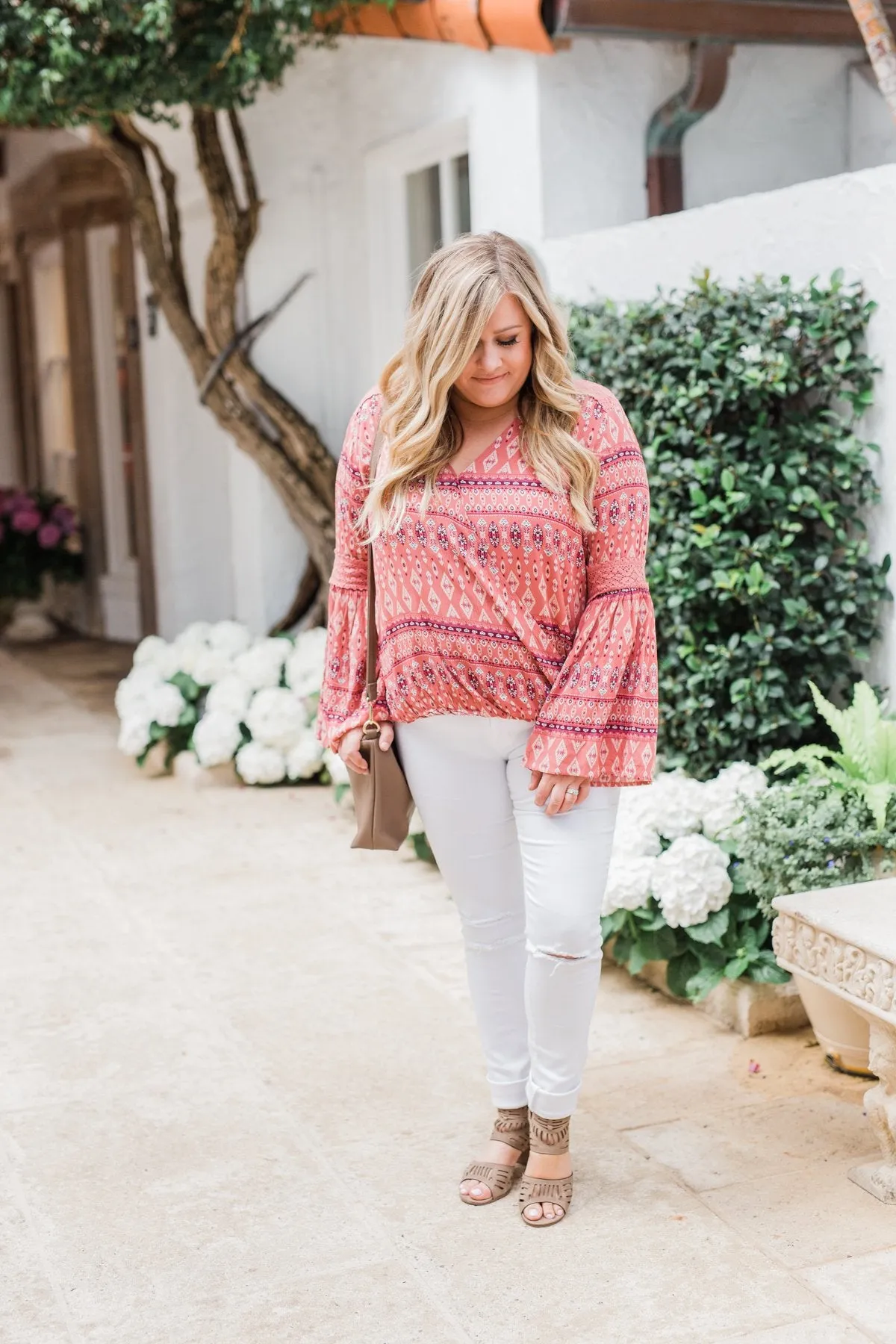 Good Vibes Only Wrap Detail V-Neck Top- Light Rust