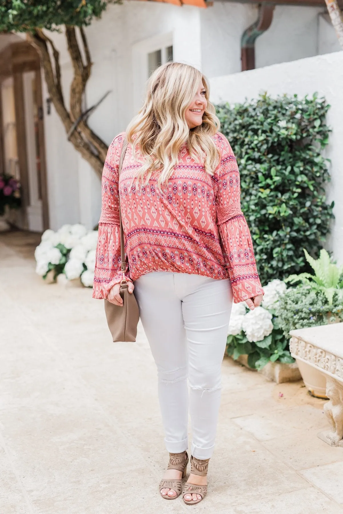 Good Vibes Only Wrap Detail V-Neck Top- Light Rust