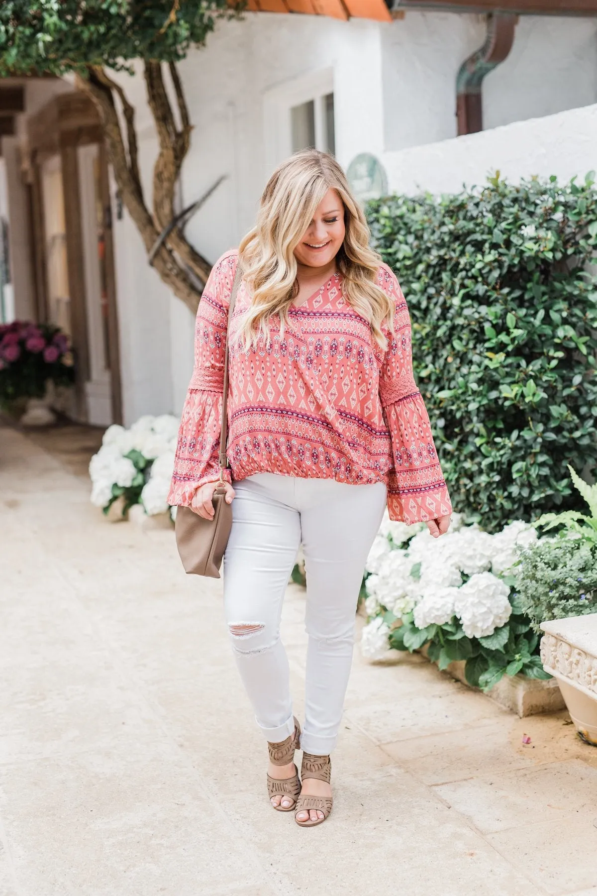 Good Vibes Only Wrap Detail V-Neck Top- Light Rust