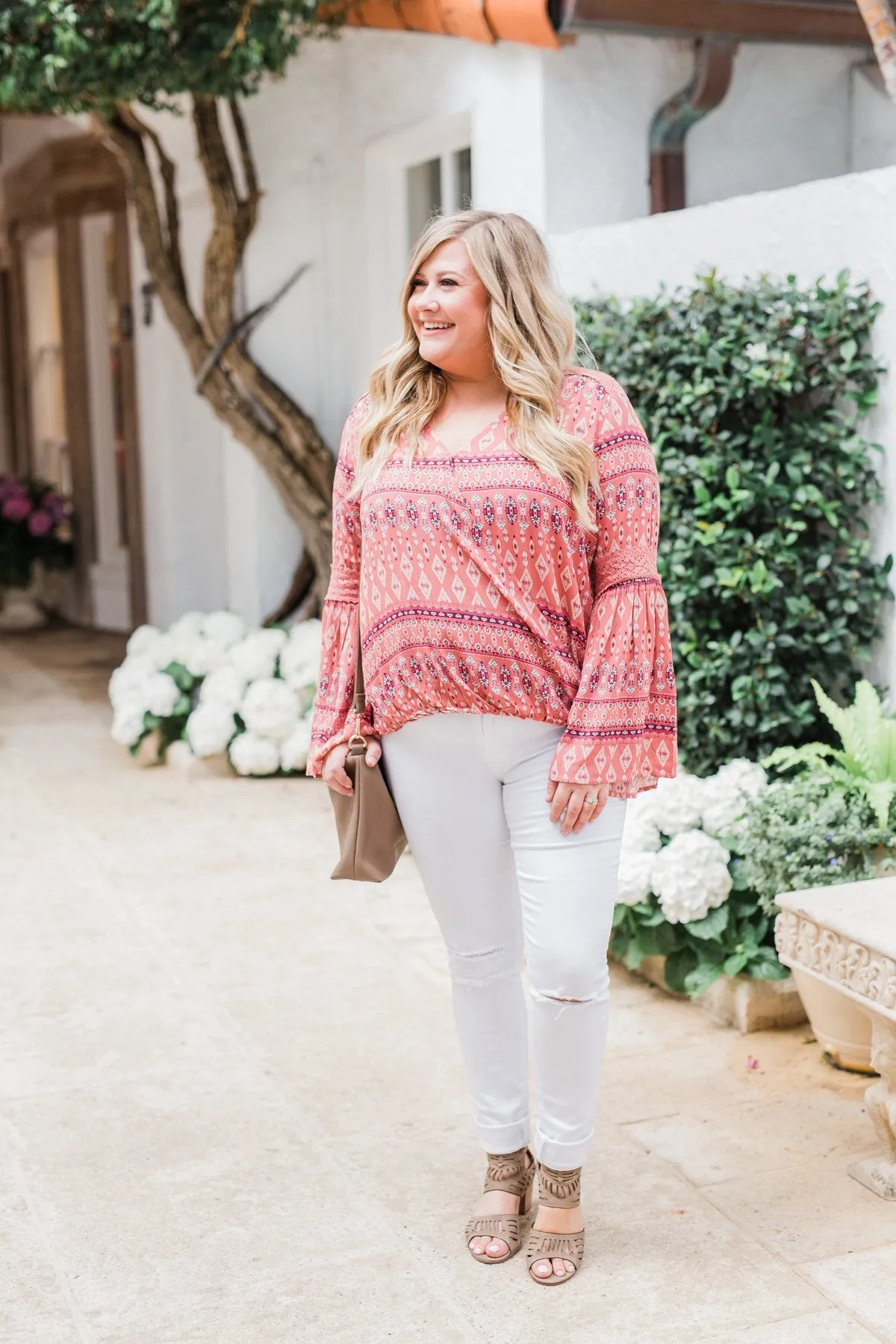 Good Vibes Only Wrap Detail V-Neck Top- Light Rust