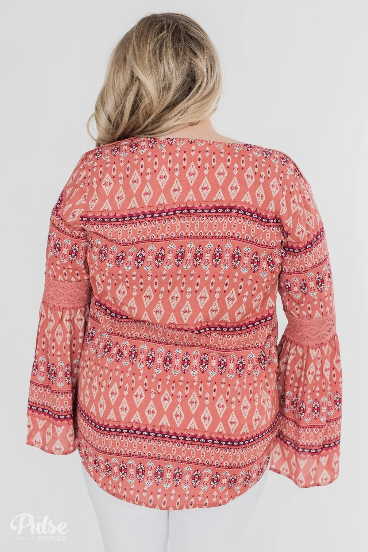 Good Vibes Only Wrap Detail V-Neck Top- Light Rust