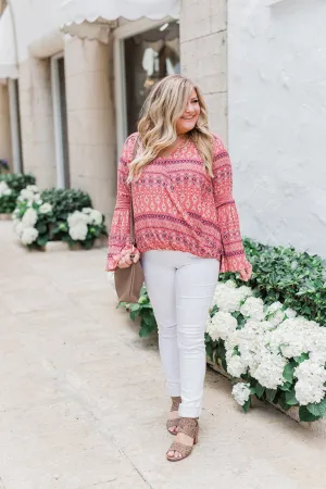 Good Vibes Only Wrap Detail V-Neck Top- Light Rust