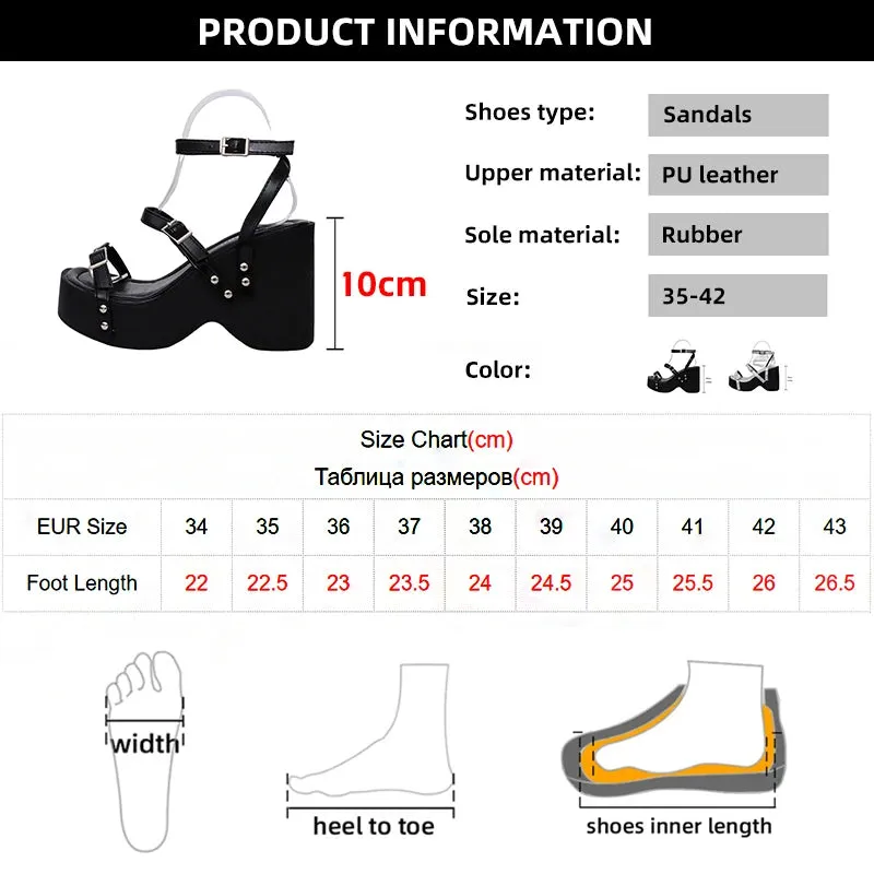 Gothic Punk Chunky Platform Buckle Strap Sandals for Women