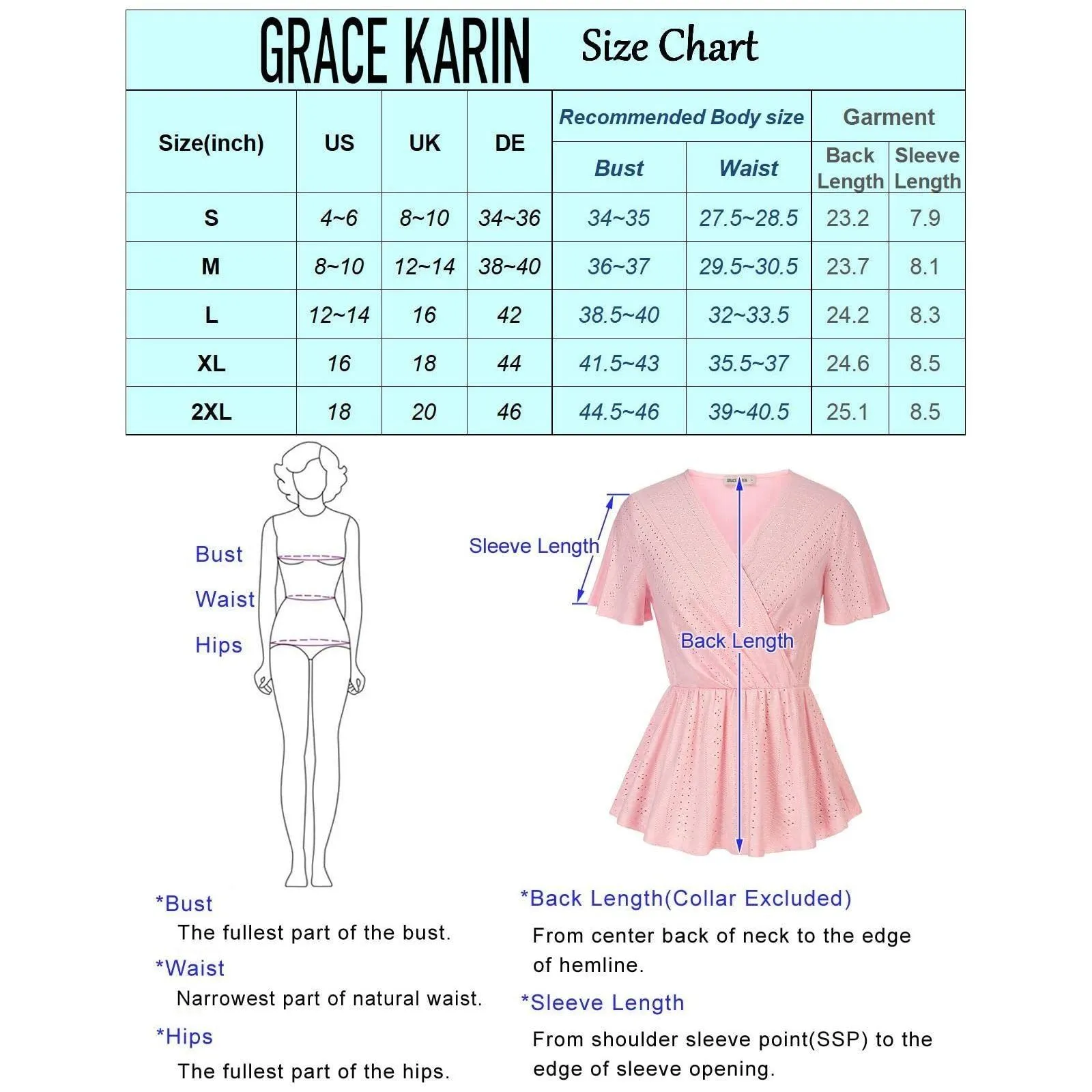 GRACE KARIN Womens Wrap Tops V Neck Eyelet Top Ruffle Sleeve Peplum Blouse 2023 Summer Casual T Shirts