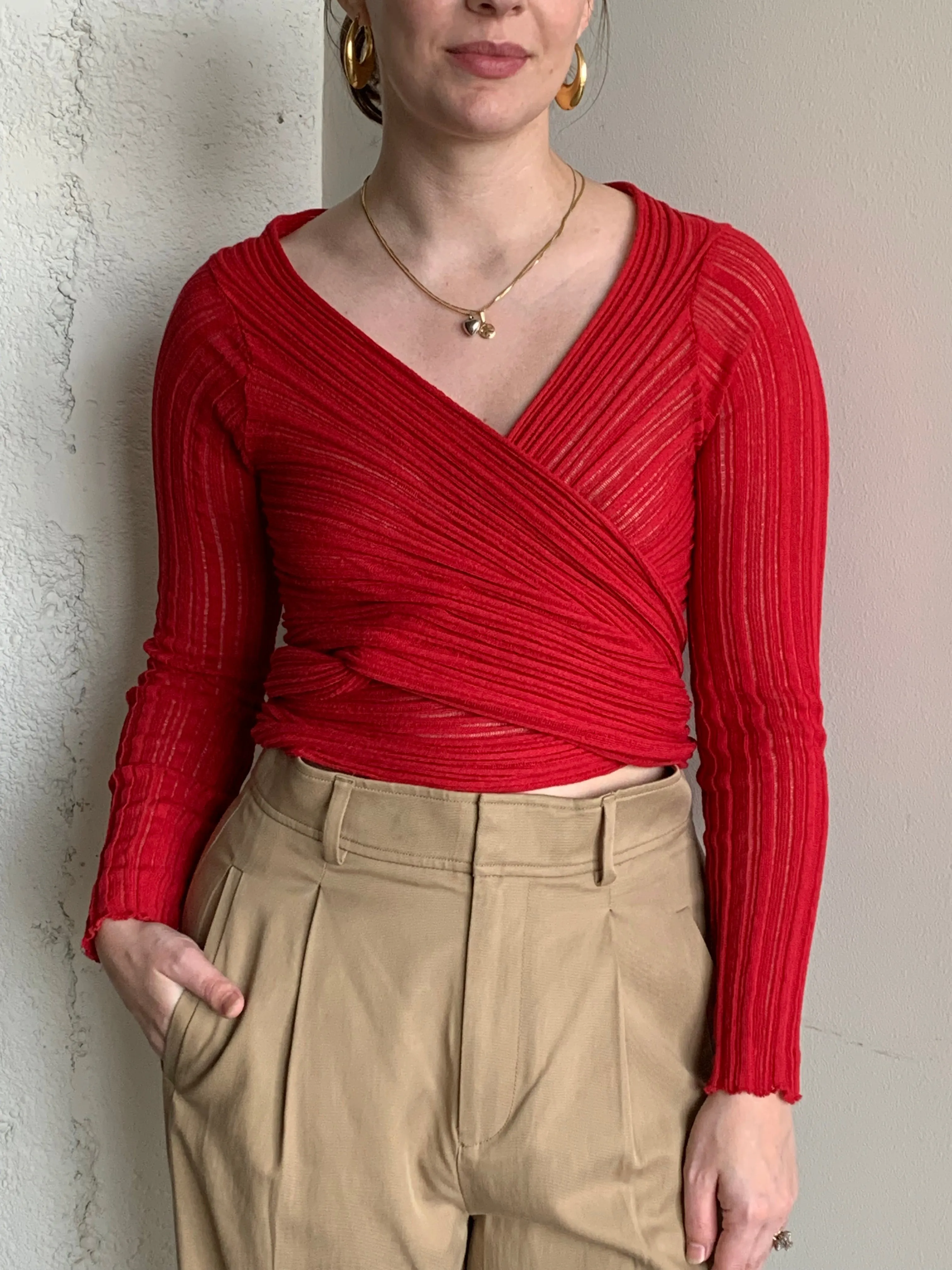 Greek cotton wrap top