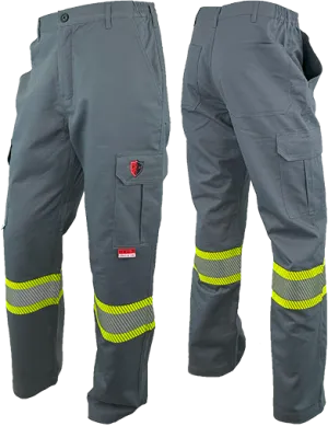 Grey FR / Arc Flash Cargo Pants w/ Hi Vis 4" Segmented Striping by Atlas Workwear - Style 4054GR