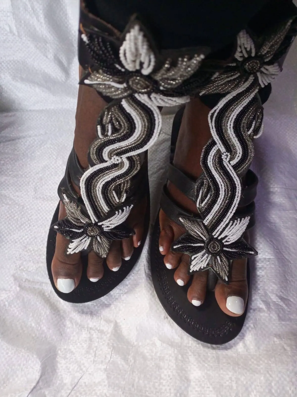 Handmade African Beaded Sandals/Authentic Maasai-Style Leather Flip-Flops Women/Boho Beach Sandals/Comfortable Summer Sandal African Gifts