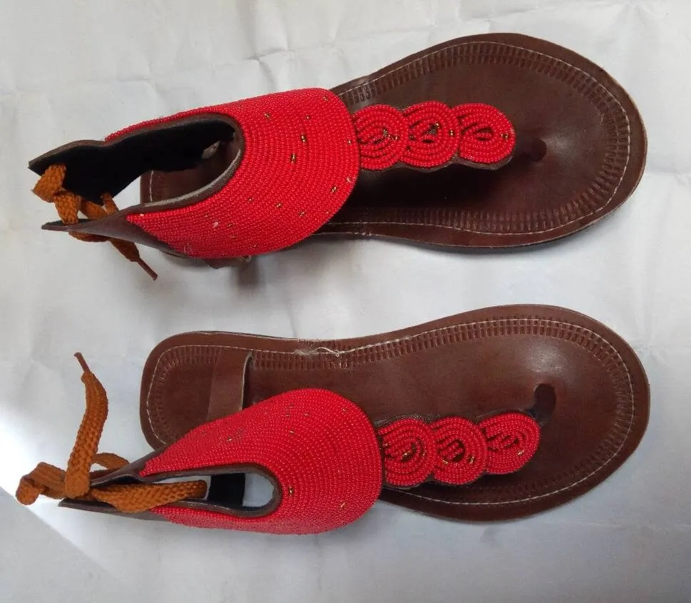Handmade African Beaded Sandals/Authentic Maasai-Style Leather Flip-Flops Women/Boho Beach Sandals/Comfortable Summer Sandal African Gifts