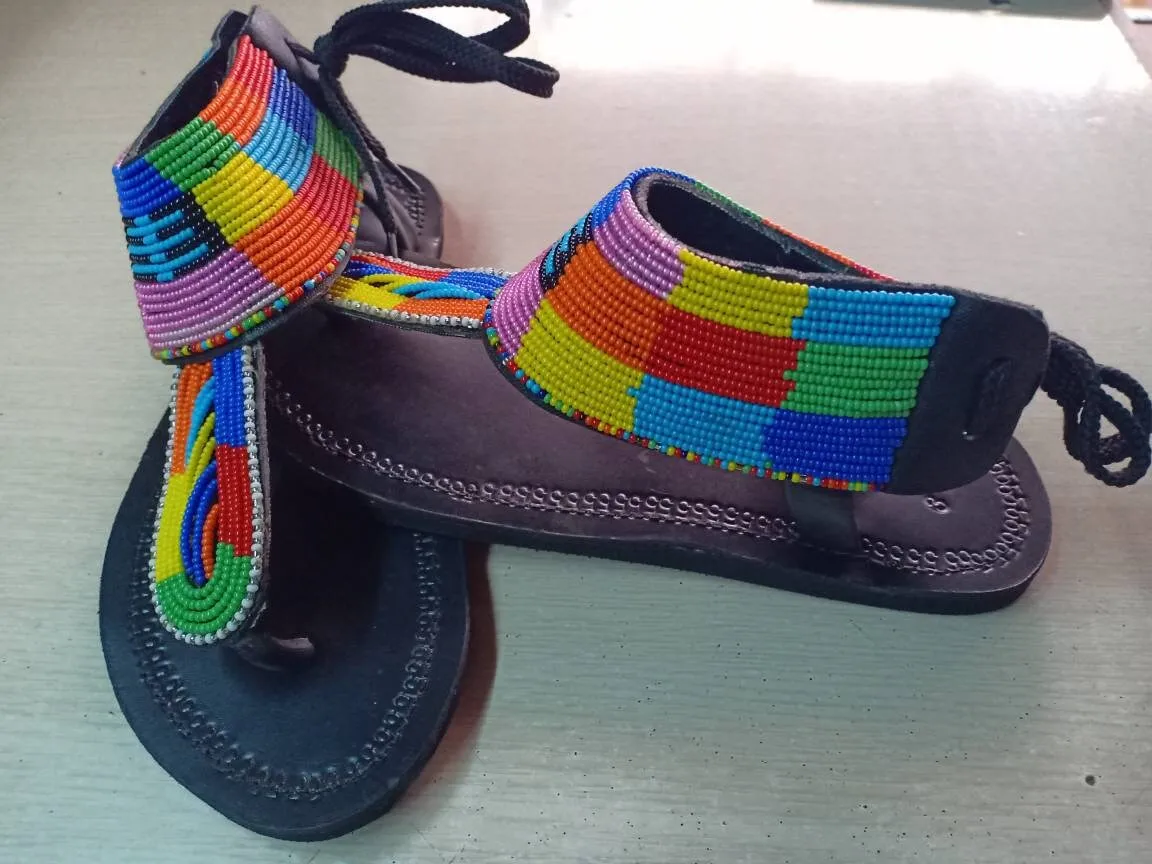 Handmade African Beaded Sandals/Authentic Maasai-Style Leather Flip-Flops Women/Boho Beach Sandals/Comfortable Summer Sandal African Gifts