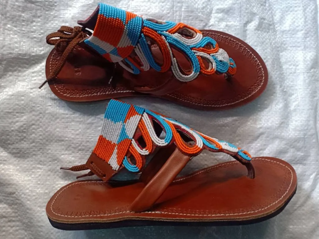 Handmade African Beaded Sandals/Authentic Maasai-Style Leather Flip-Flops Women/Boho Beach Sandals/Comfortable Summer Sandal African Gifts