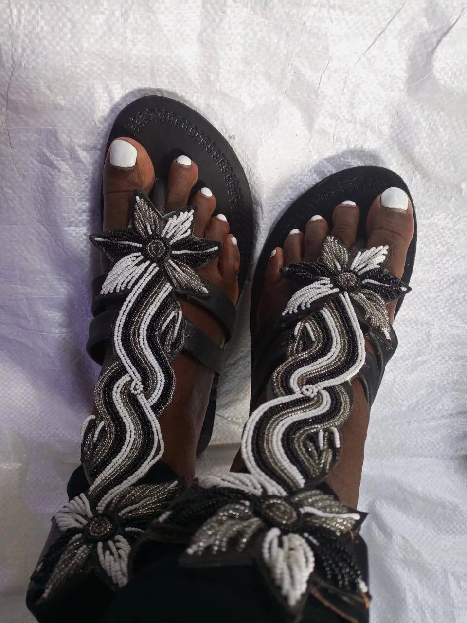 Handmade African Beaded Sandals/Authentic Maasai-Style Leather Flip-Flops Women/Boho Beach Sandals/Comfortable Summer Sandal African Gifts