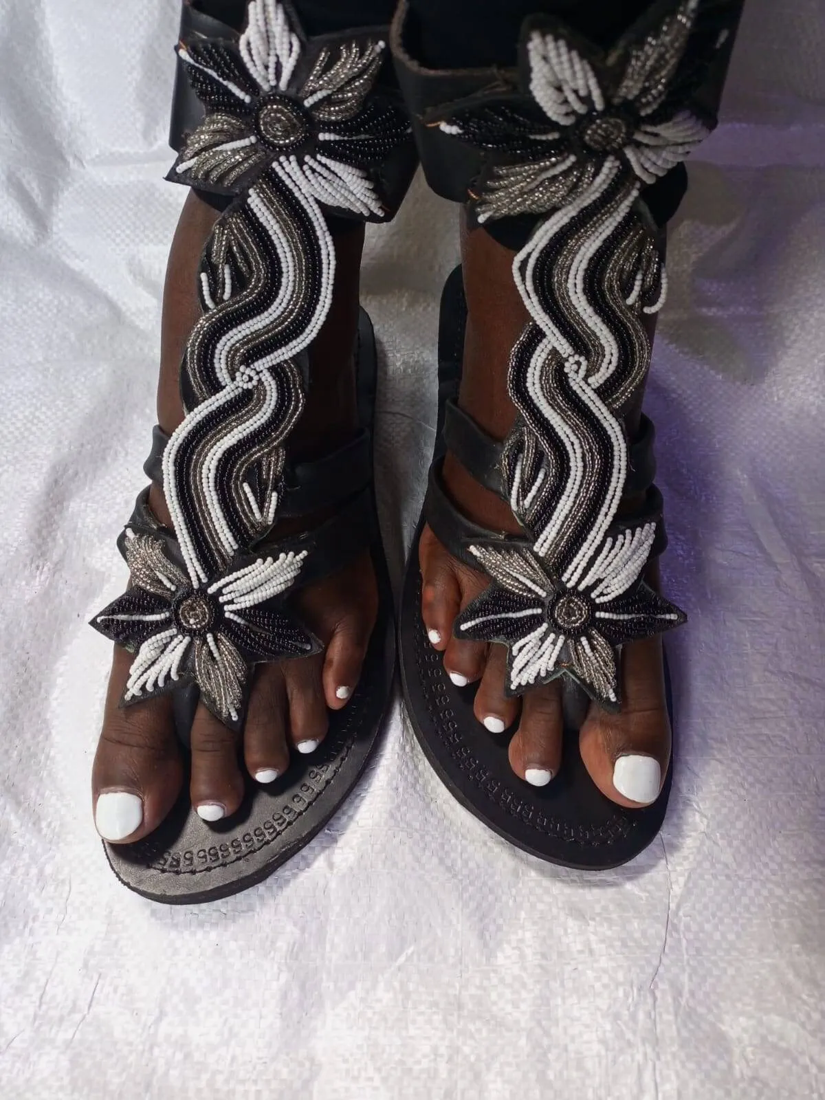Handmade African Beaded Sandals/Authentic Maasai-Style Leather Flip-Flops Women/Boho Beach Sandals/Comfortable Summer Sandal African Gifts
