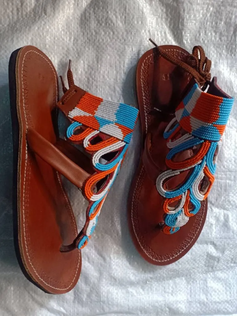 Handmade African Beaded Sandals/Authentic Maasai-Style Leather Flip-Flops Women/Boho Beach Sandals/Comfortable Summer Sandal African Gifts