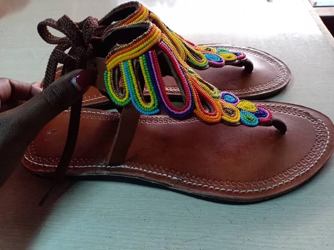 Handmade African Beaded Sandals/Authentic Maasai-Style Leather Flip-Flops Women/Boho Beach Sandals/Comfortable Summer Sandal African Gifts