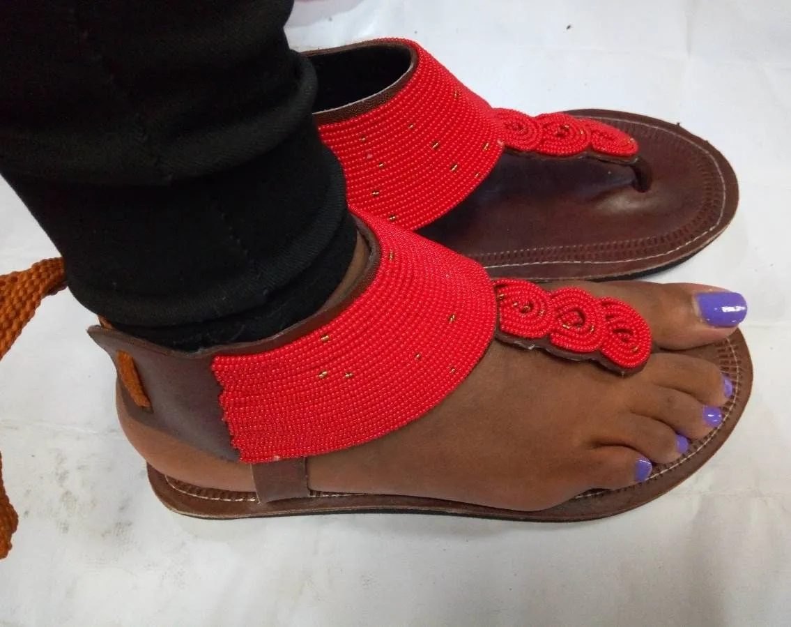 Handmade African Beaded Sandals/Authentic Maasai-Style Leather Flip-Flops Women/Boho Beach Sandals/Comfortable Summer Sandal African Gifts