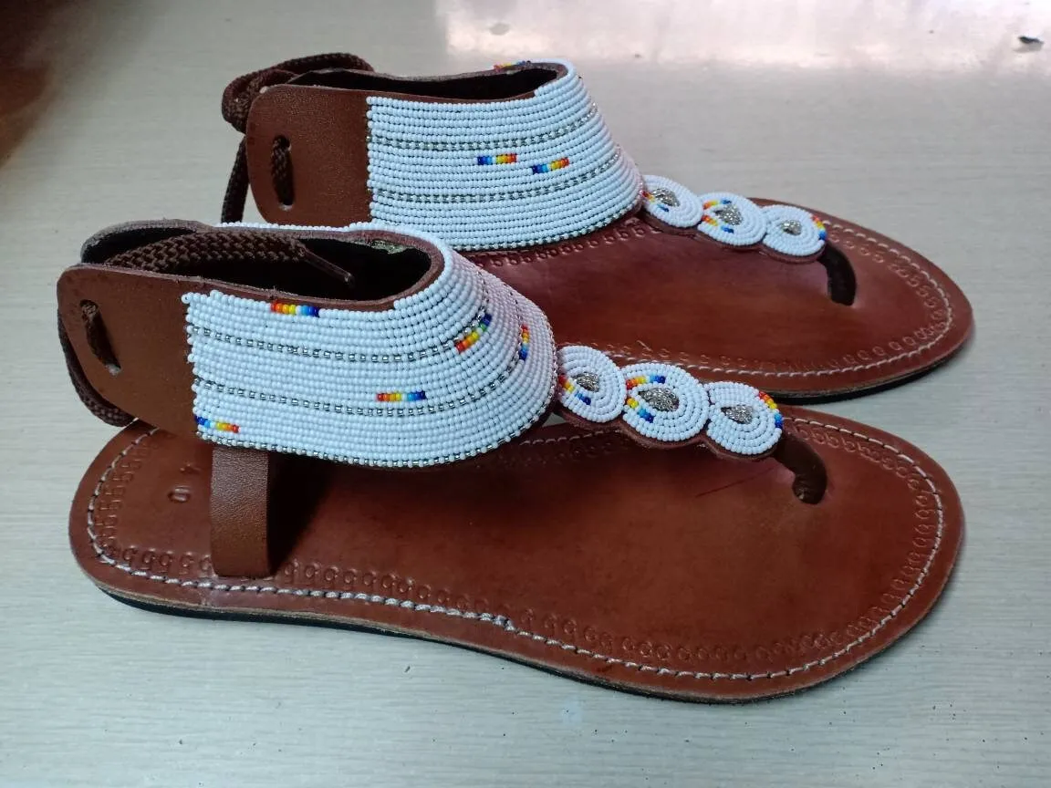 Handmade African Beaded Sandals/Authentic Maasai-Style Leather Flip-Flops Women/Boho Beach Sandals/Comfortable Summer Sandal African Gifts