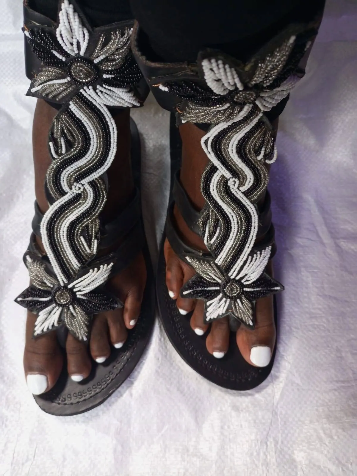Handmade African Beaded Sandals/Authentic Maasai-Style Leather Flip-Flops Women/Boho Beach Sandals/Comfortable Summer Sandal African Gifts
