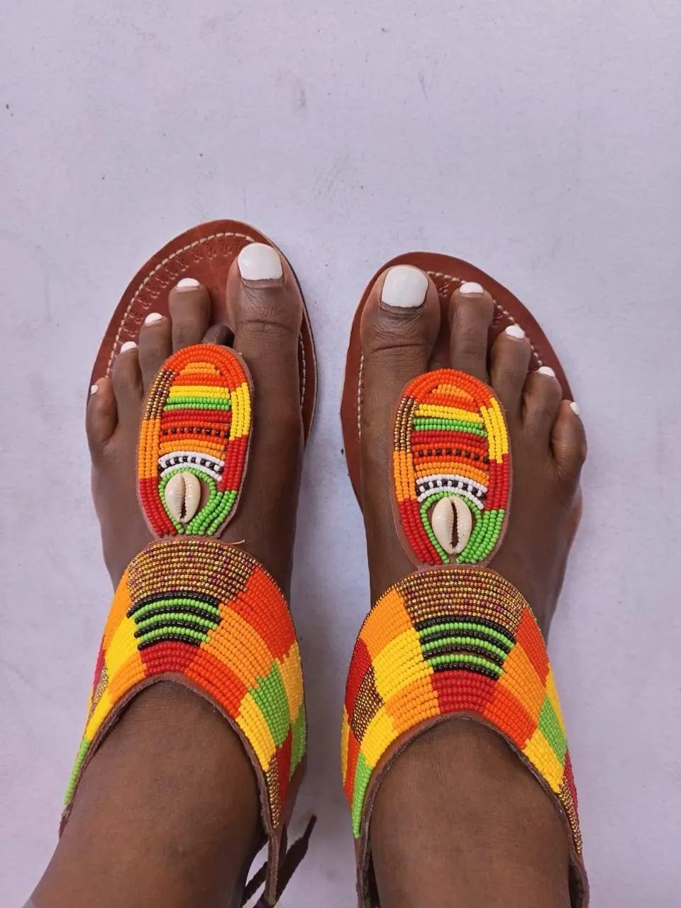 Handmade African Beaded Sandals/Authentic Maasai-Style Leather Flip-Flops Women/Boho Beach Sandals/Comfortable Summer Sandal African Gifts