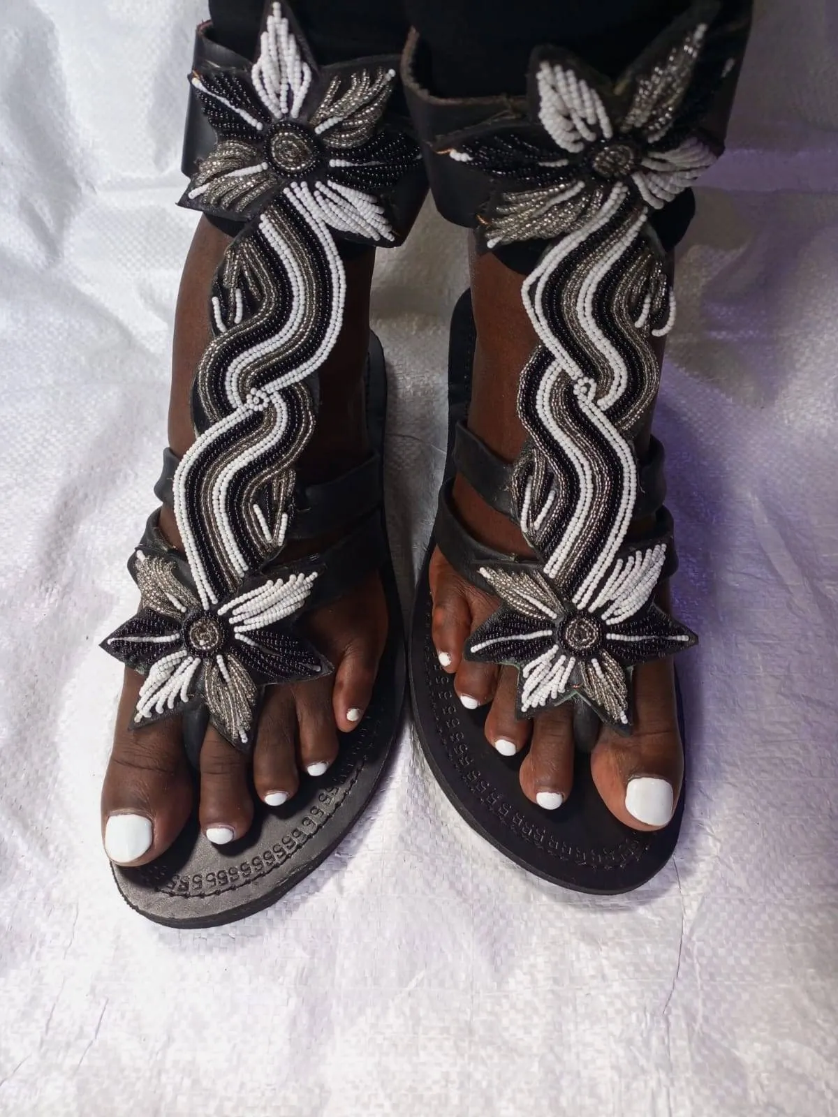Handmade African Beaded Sandals/Authentic Maasai-Style Leather Flip-Flops Women/Boho Beach Sandals/Comfortable Summer Sandal African Gifts